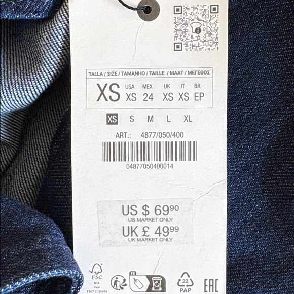 Zara NWT oversized dark denim trench coat, size XS - Picture 5 of 5